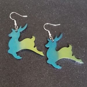 Blue green color shift Christmas reindeer earrings sterling silver hooks new